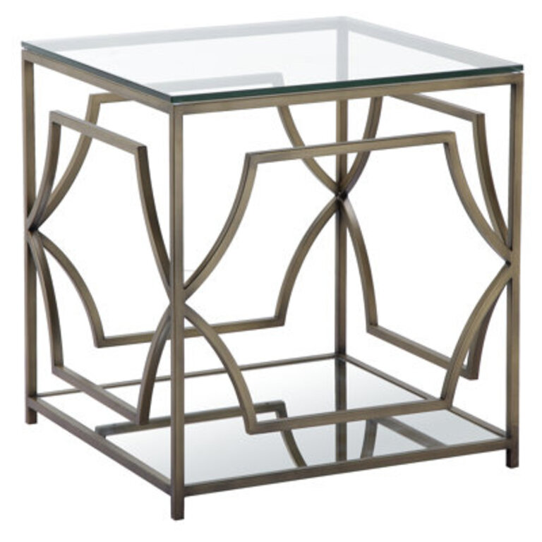 Palmhurst Glass Abstract Floor Shelf End Table With Storage - 24 H x 22 W x 22 D
