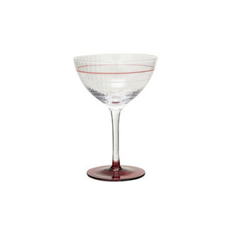 Vintage Reproduction Stemmed Fluted Champagne And Coupe Glass With Hand-Painted Stripe  Red Base