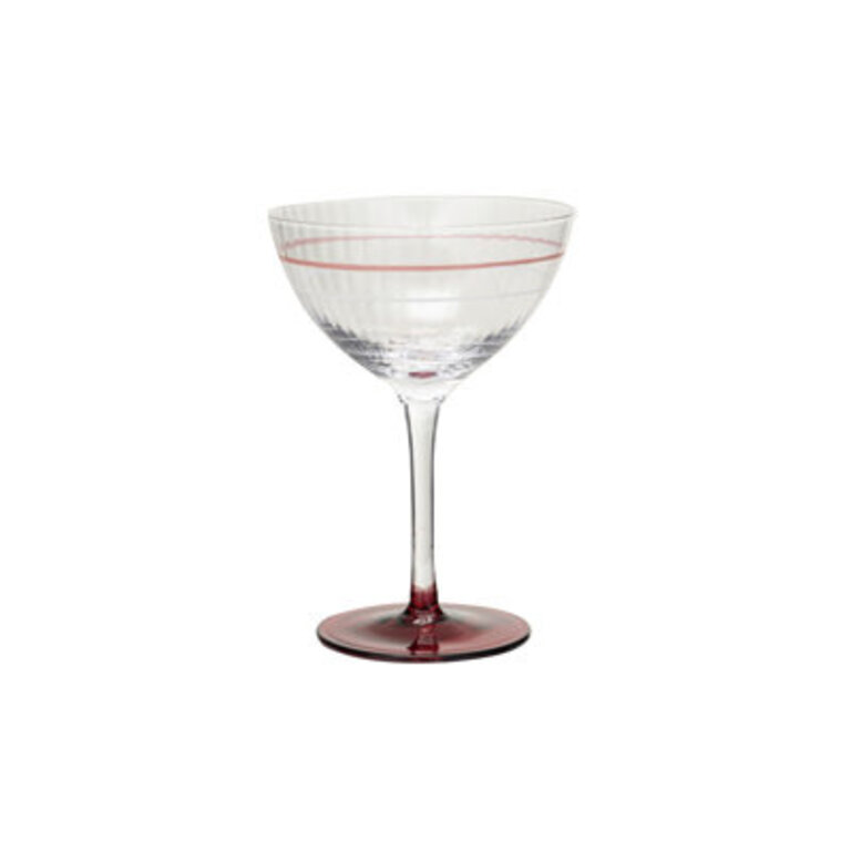 Vintage Reproduction Stemmed Fluted Champagne And Coupe Glass With Hand-Painted Stripe  Red Base