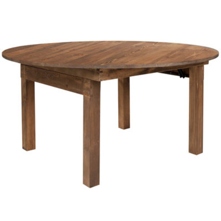 Elynna 60 Round Antique Rustic Solid Pine Folding Farm Dining Table