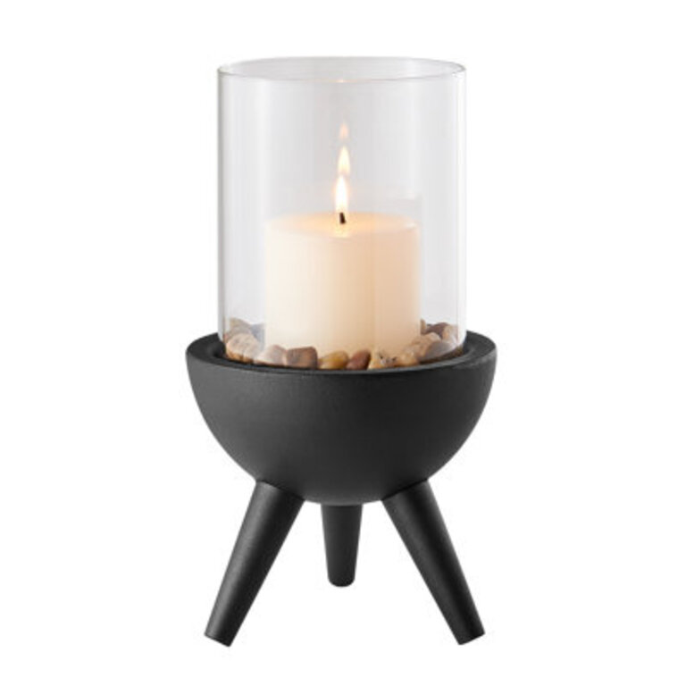 Molta Modern Black Metal Bold Pedestal And Pillar Hurricane Candle Holder