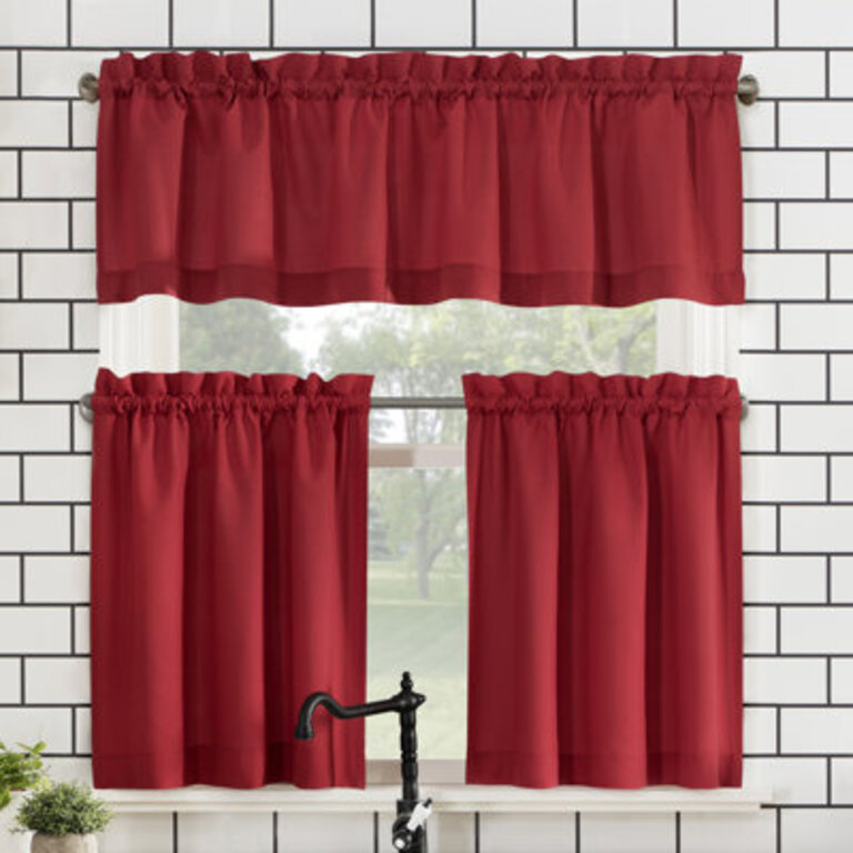 Wayfair BasicsBuchheit Semi-Sheer Rod Pocket Kitchen Curtain Valance and Tiers Set