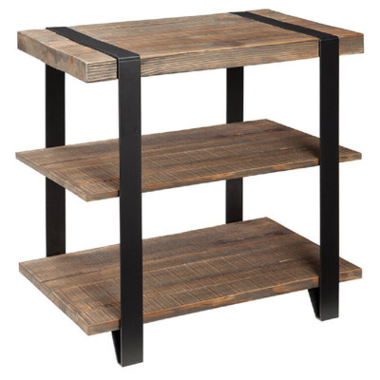 Nedra 27 Wide Rustic Industrial Solid Wood and Metal Frame Rectangular End Table With 2 Shelves