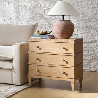 Taesan Transitional  28 W 3-Drawer Nightstand with Charging Station and Solid Wood Legs