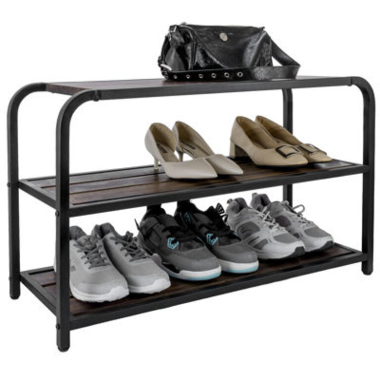 9 Pair Entryway Wood Shoe Storage Bench Rack