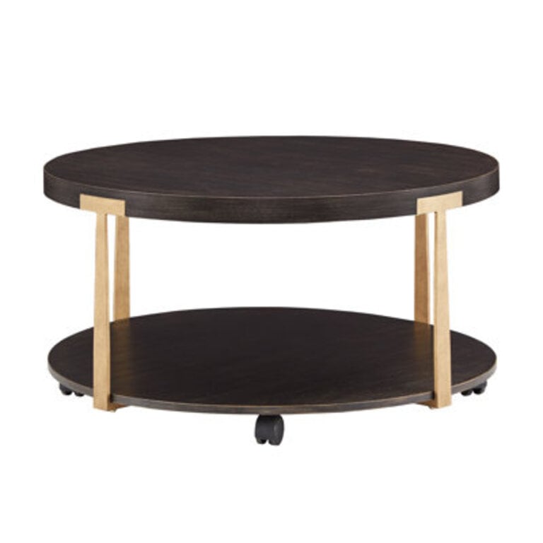 Sinegal Espresso Finish Antique Brass T-Brace Coffee Table