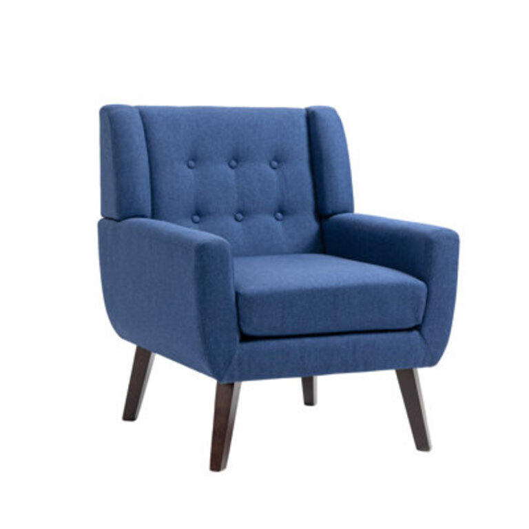 Jaqueze Tufted Upholstered Wide Back Armchair with Solid Wood Leg