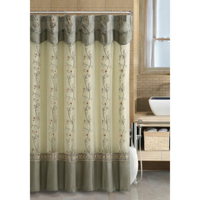 Menoher Floral Embroidered Semi-Sheer Single Shower Curtain