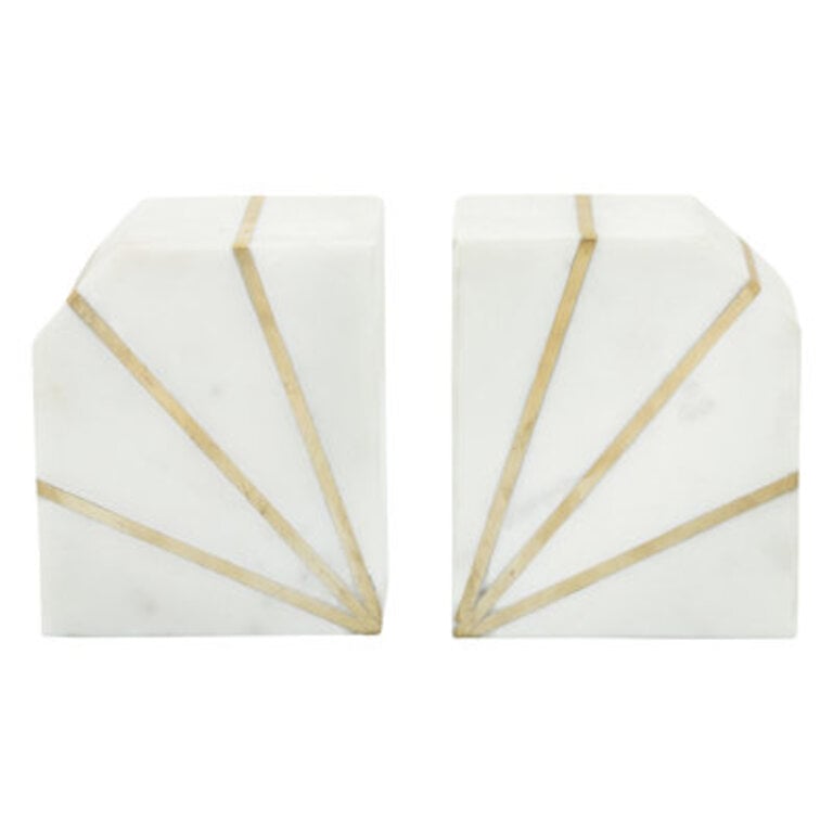 Modern Marble Bookends with Gold Inlay Set of 2