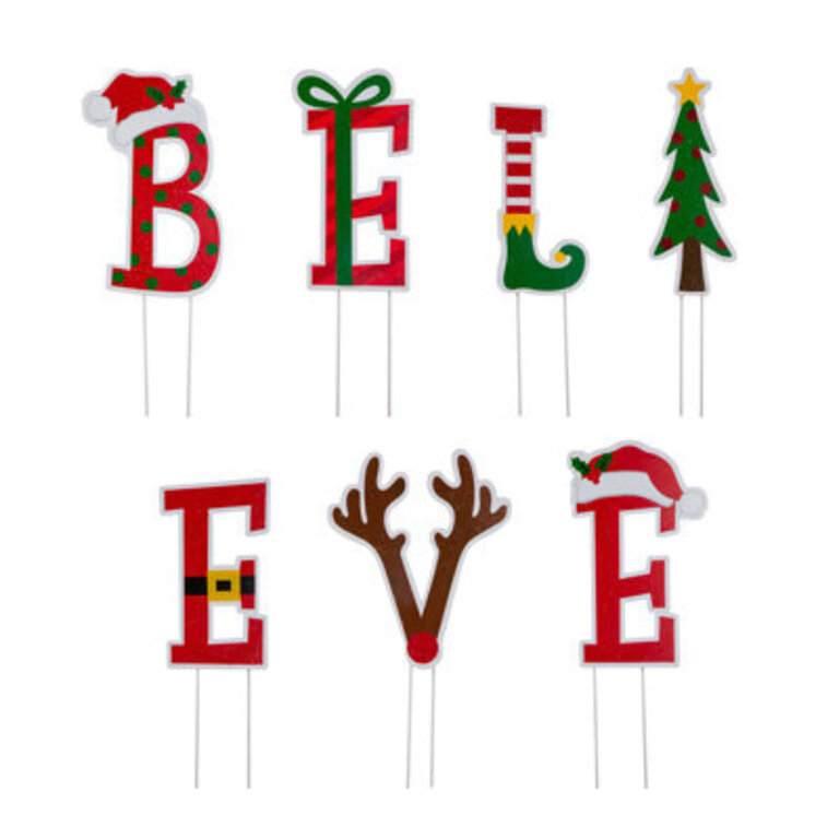 23H 7-Piece BELIEVE Christmas Yard Stake or Wall Decor Set