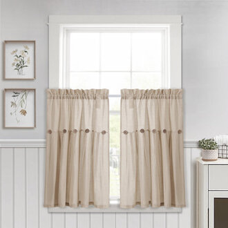Linen Button Solid Color Cotton Blend Tailored Kitchen Curtain