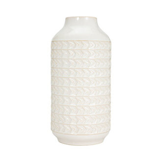 Neutral Textured Ceramic Aztec Vase in Ivory