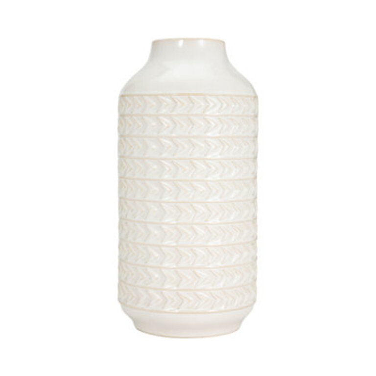 Neutral Textured Ceramic Aztec Vase in Ivory