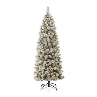 Slender Flocked Pine Christmas Tree with LED Lights