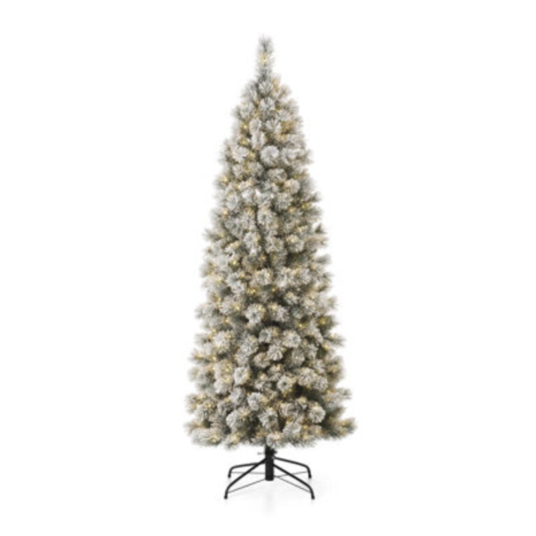 Slender Flocked Pine Christmas Tree with LED Lights