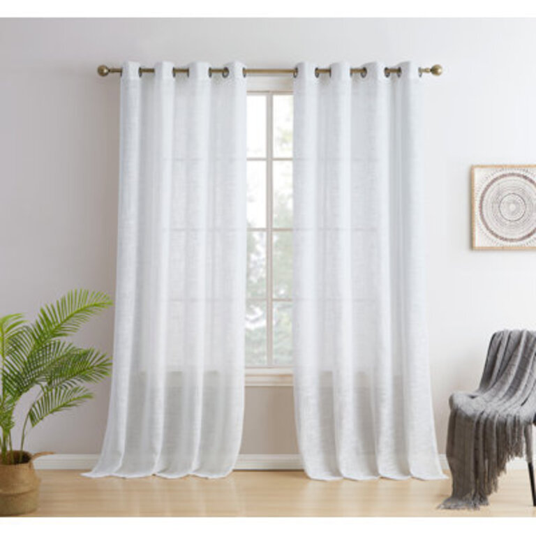 Hallmark Solid Semi-Sheer Faux Linen Polyester Grommet Curtain Panels