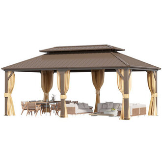 20 Ft W x 12 Ft D Pro Series Hardtop Patio Gazebo Outdoor Hardtop Gazebo with Double Roof