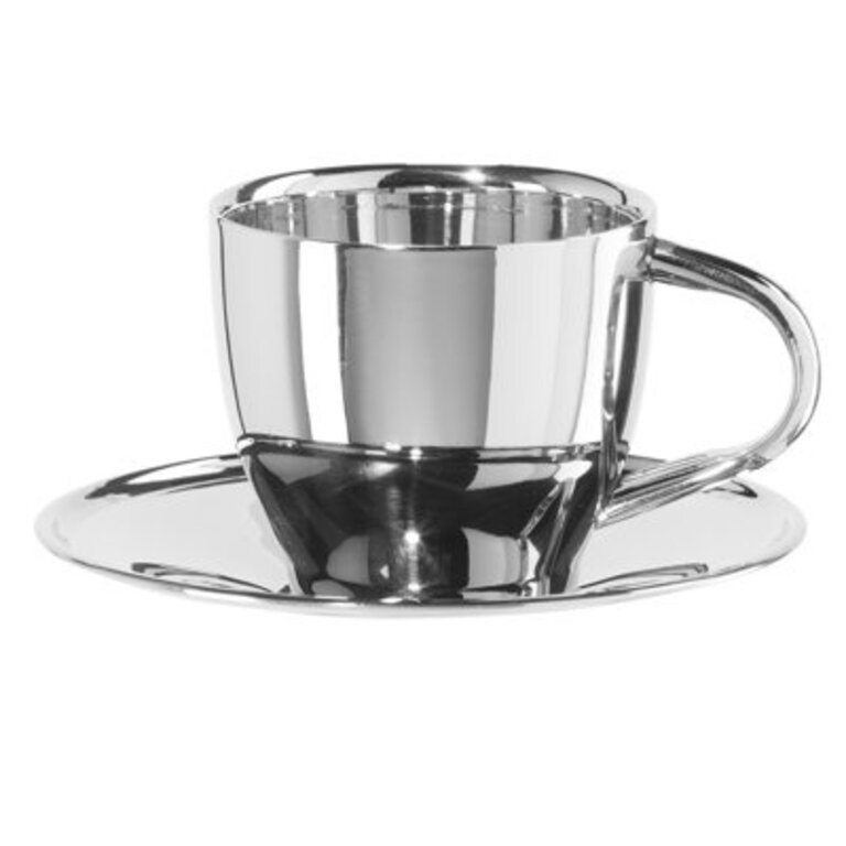 Oggi Brew Stainless Steel Cup  Saucer 175 Ml 6 Oz