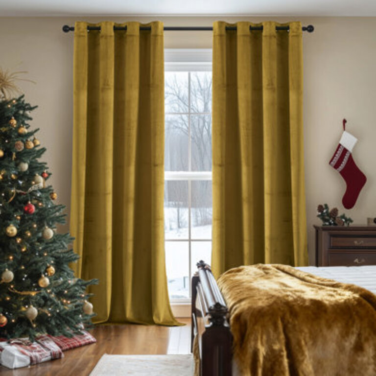 Deavion Velvet Solid Color Metal Grommets Room Darkening Curtain Panels
