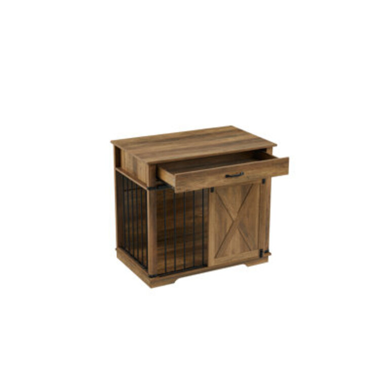 Large Dog Crate Furniture With Barn Door And 1 Drawer