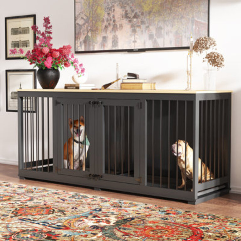 Large Dog Crate Furniture with Tray and Divider