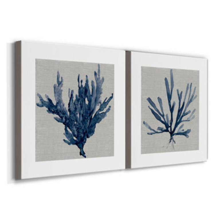 Linen Sea Coral I - 2 Piece Wrapped Canvas Painting Print Set