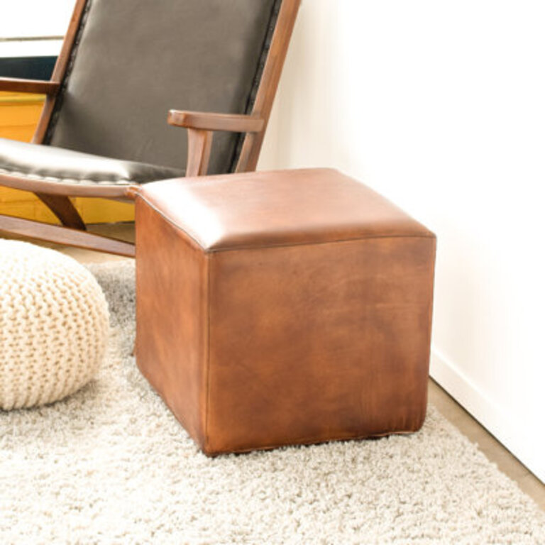 Carcamo 17 Wide Genuine Leather Square Ottoman