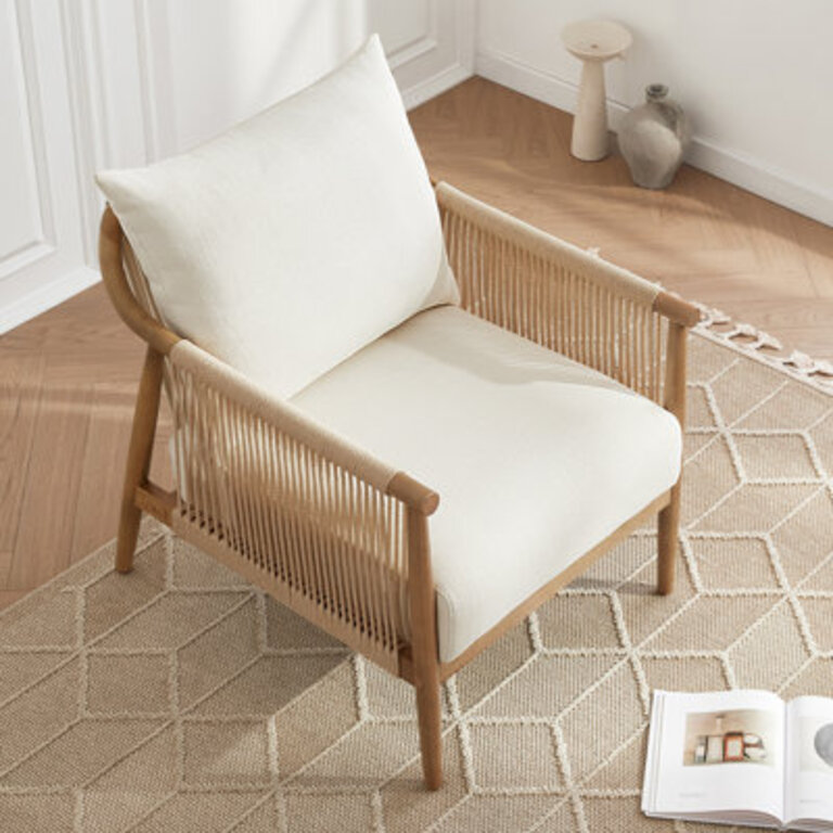 Upholstered Hand-Woven Rope Armchair