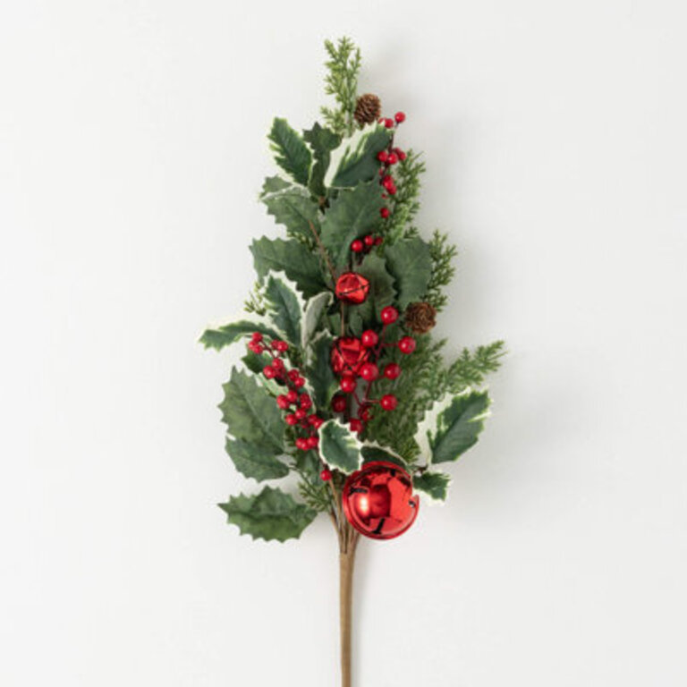 31 Artificial Jingle Bell Holly Pine Christmas Spray Green-Red
