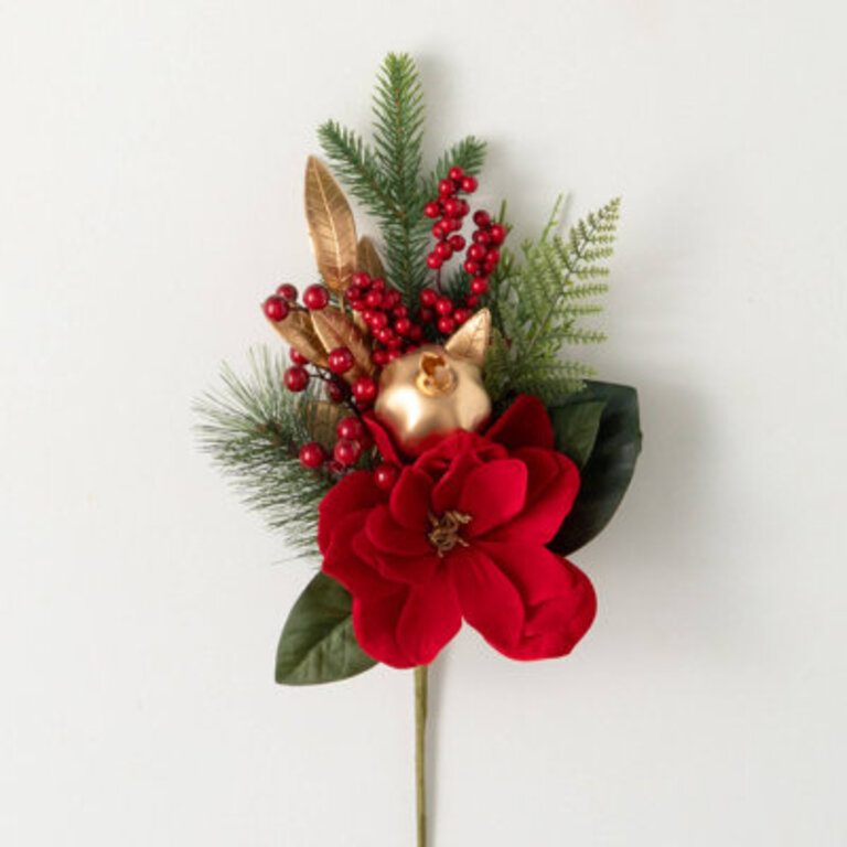 19 Artificial Red Magnolia Pomegranate Christmas Spray