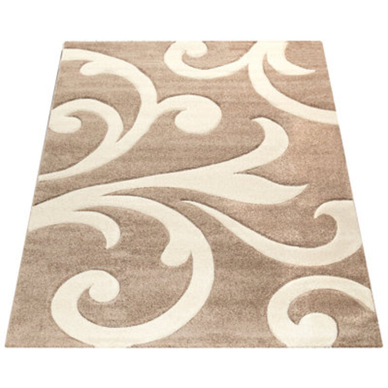 Brown Beige Area Rug Modern Swirls Pattern