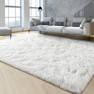 Shahen Rectangle Shag Area Rug in White