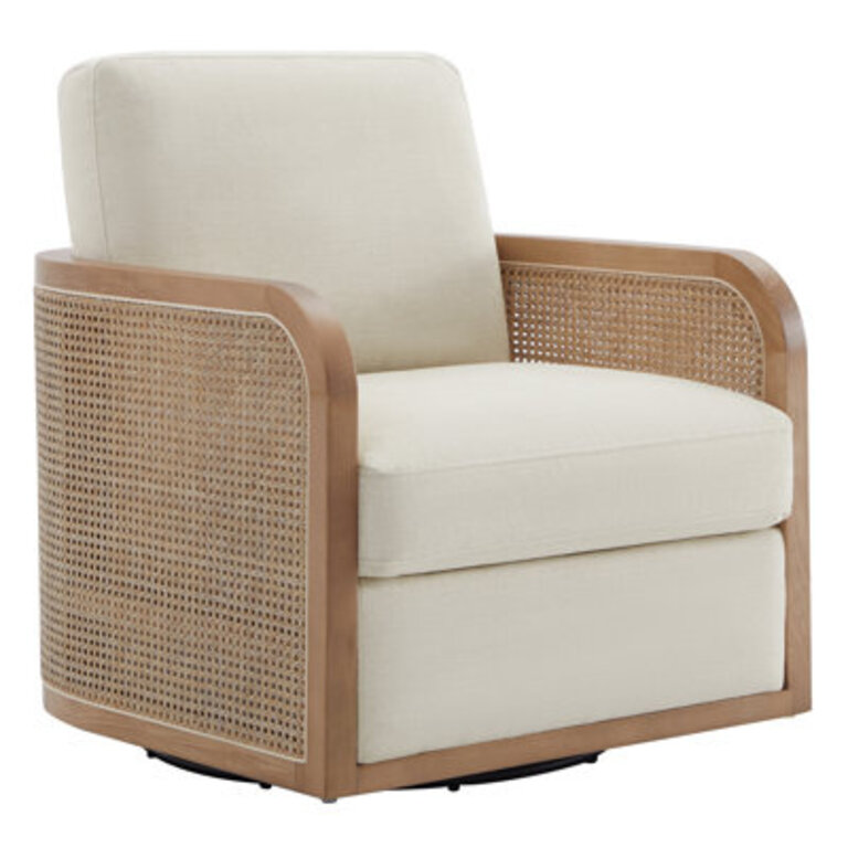 Juliette Upholstered Natural Cane Swivel Barrel Chair