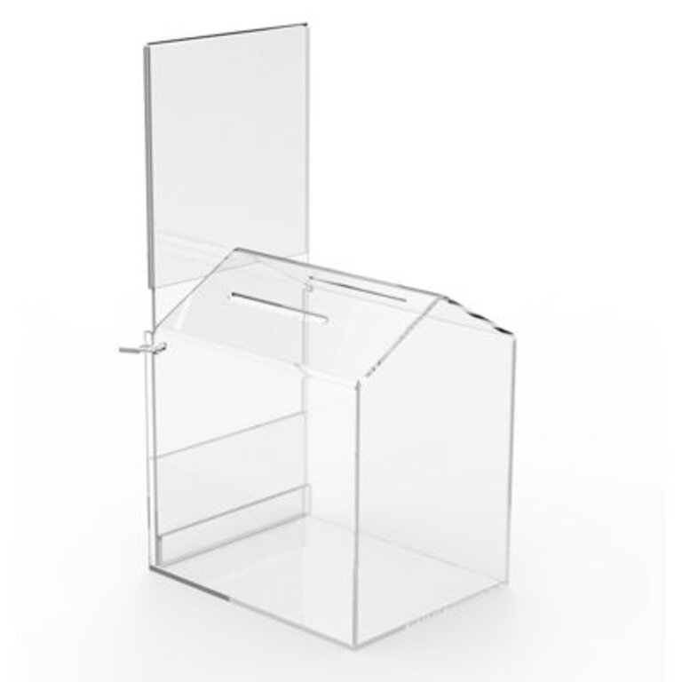 Acrylic Dog-House Shaped Donation Box 5 W x 10 H x 6 D with A Small Pad-Lock
