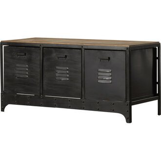 Metal Low Profile 3 Drawers Room Storage Bench with Brown Wood Top