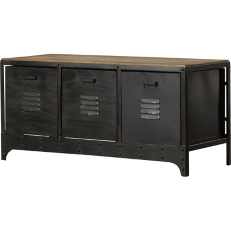 Metal Low Profile 3 Drawers Room Storage Bench with Brown Wood Top