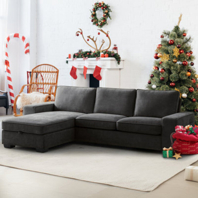 Mahwah 98 Chenille Square Arm Sofa L-Shape Convertible Sectional Couches Sofas with Storage Chaise