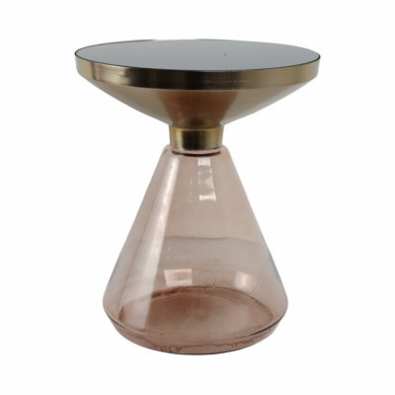 Modern Glam Metal  Glass Accent Table - 19 Gold  Black with Smoked Glass Base for Living Room Bedroom or Office