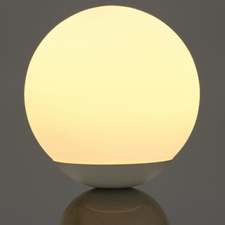 Mila 985 in Mid-Century Modern LED Bedside Table Lamp with Black Marble and Frosted Globe Shade
