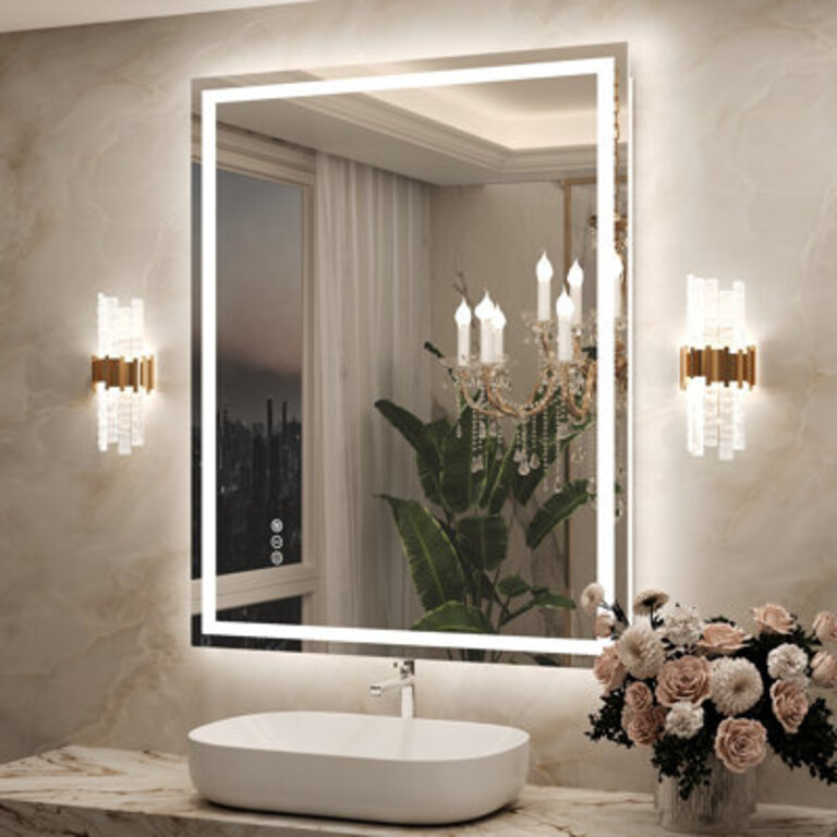 Molly Frameless LED Front Light and Backlit 3 Colors Dimmable Anti-Fog Wall Bathroom Vanity Mirror