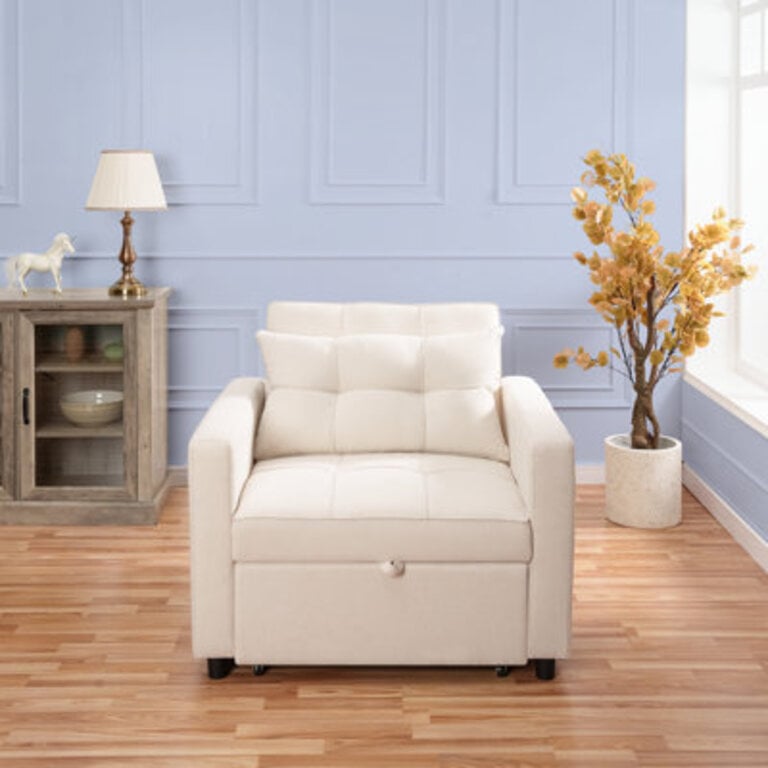 Chirokitia 3 in 1 Convertible Chair Bed Lounger Sleeper Chair Bed Linen Sofa Bed Sleeper Armchair