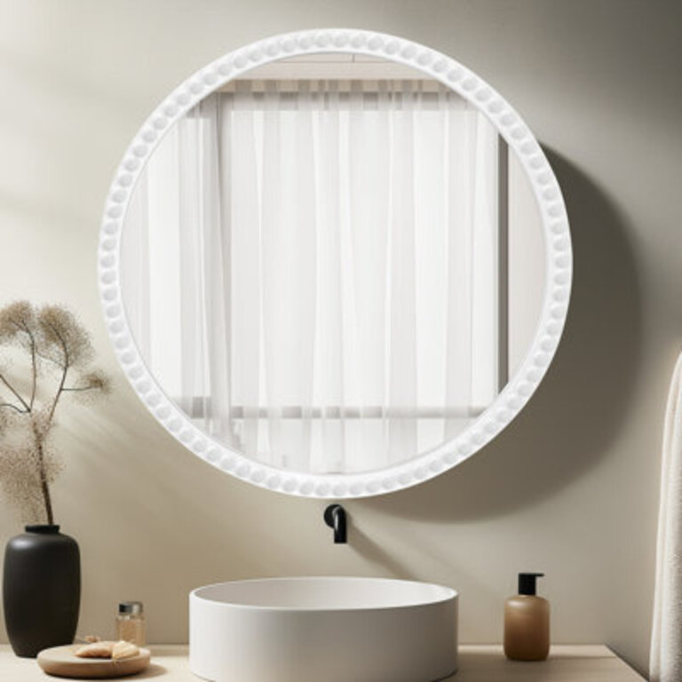 Wall Mounted Accent Wood Bead Mirror Home Decoration