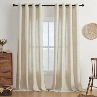 Draycott Light Filtering Semi-Sheer Faux-Linen Grommet Curtains 2 Panels Set