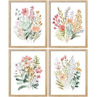 Vibrant Wildflower IDEA4WALL Framed Colorful Wildflower Forest Bouquet Wall Art Set Of 4 Nature Wilderness Wall Decor Prints Botanical Floral Wall Decor For Living Room Bedroom Framed 4 Pieces Print