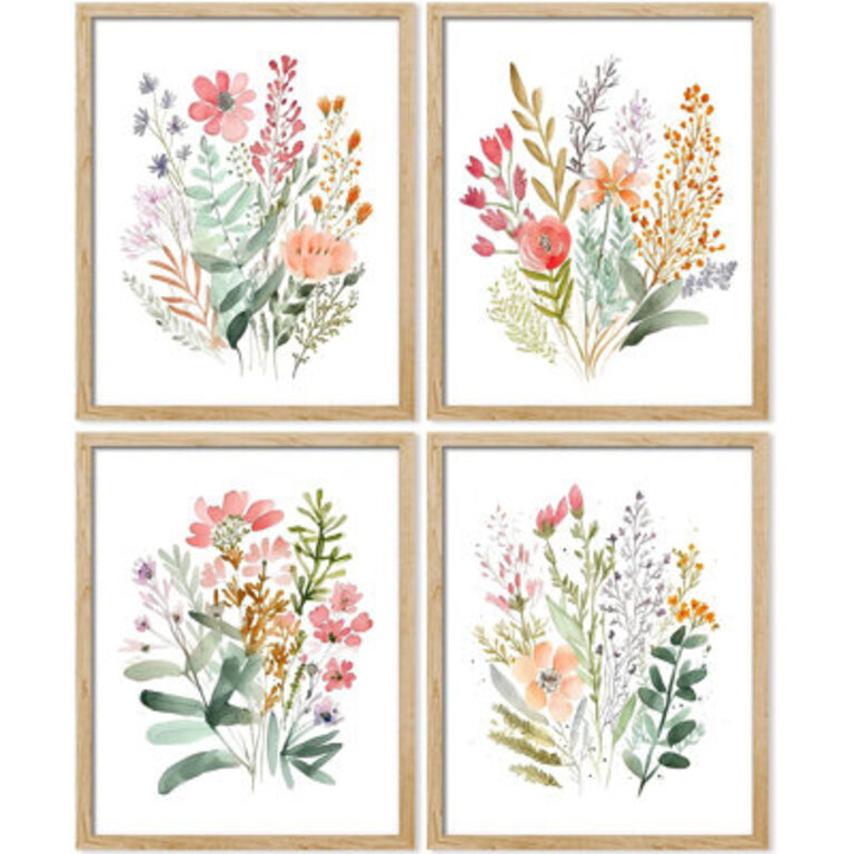 Vibrant Wildflower IDEA4WALL Framed Colorful Wildflower Forest Bouquet Wall Art Set Of 4 Nature Wilderness Wall Decor Prints Botanical Floral Wall Decor For Living Room Bedroom Framed 4 Pieces Print