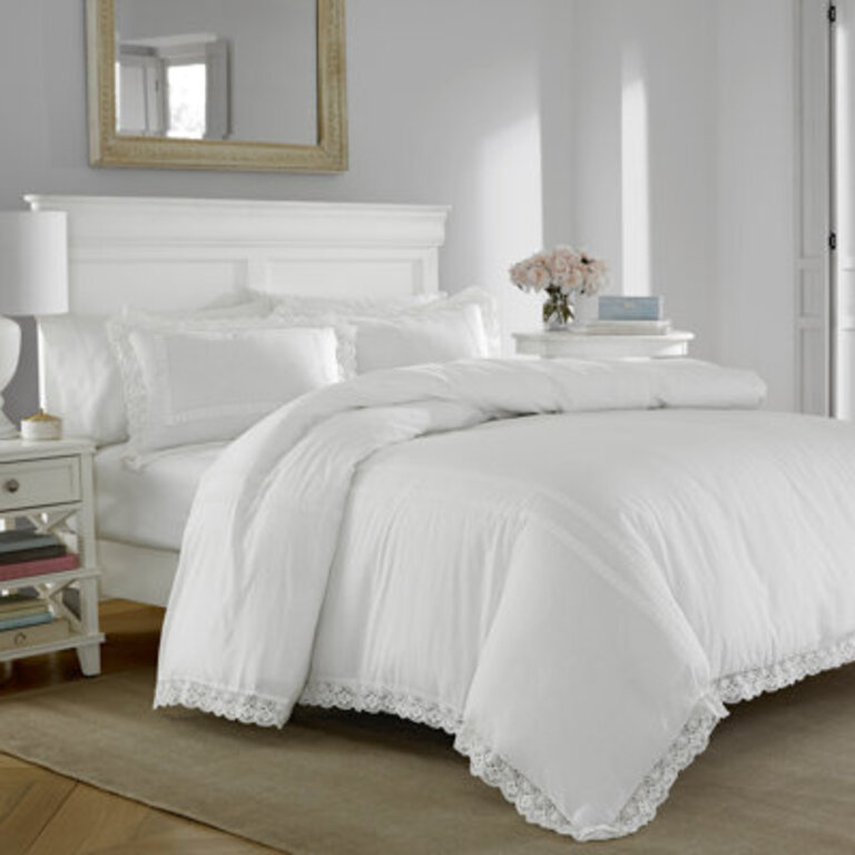 Laura Ashley Annabella Solid Crocheted White Cotton Comforter Set