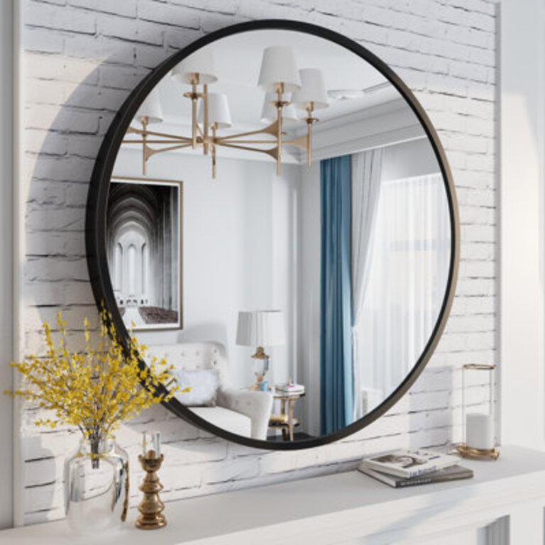 Amara Tempered Glass and Aluminum Alloy Framed French Cleat Mounted Wall Mirror