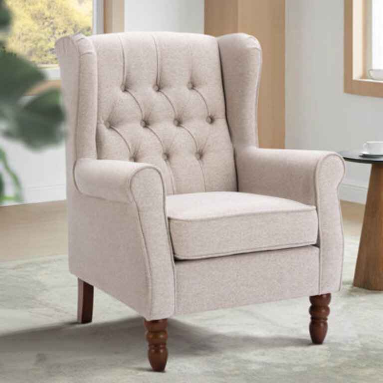 Button-Tufted Small Wingback Accent Chair with Rolled Arm and Thick Padded Cushion