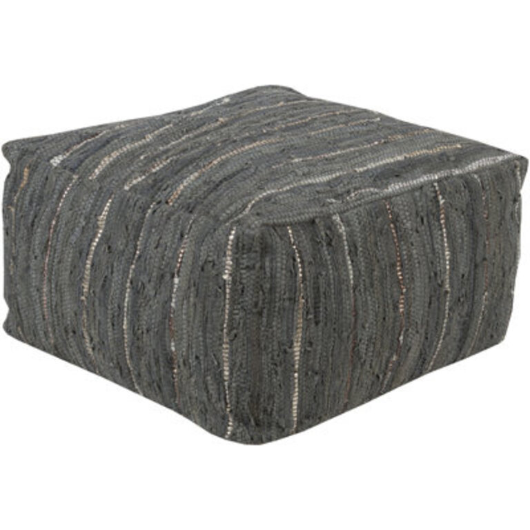 Carden 24 Wide Genuine Leather Square Striped Pouf Ottoman