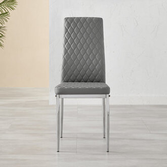 Morgan Hatched Faux Leather Sleek Metal Leg Luxury Dining Chairs